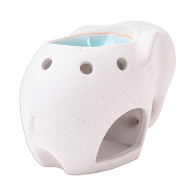 Ceramic oil warmer, 'Sand Elephant' - Handmade Ceramic Elephant Oil Warmer from Thailand