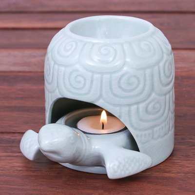 Ölwärmer aus Celadon-Keramik - Handgefertigter Schildkrötenpanzer-Ölwärmer aus Celadon-Keramik