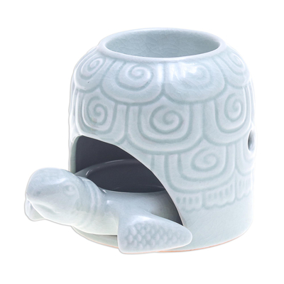 Ölwärmer aus Celadon-Keramik - Handgefertigter Schildkrötenpanzer-Ölwärmer aus Celadon-Keramik