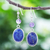 Lapis lazuli dangle earrings, 'Universe in Blue' - Lapis Lazuli and Amethyst Bead Dangle Earrings (image 2) thumbail