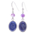 Lapis lazuli dangle earrings, 'Universe in Blue' - Lapis Lazuli and Amethyst Bead Dangle Earrings thumbail