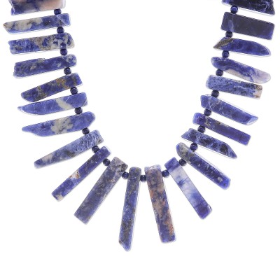 Sodalite beaded necklace, 'Sliver of Sea' - Sodalite Sliver and Lapis Lazuli Bead Necklace