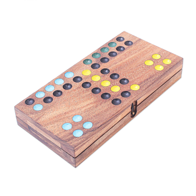 Folding wooden game, 'Ludo' - Handcrafted Folding Wood Ludo Game
