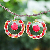 Howlite dangle earrings, 'Universal Sun in Red'