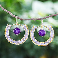 Quartz dangle earrings, Universal Sun in Lavender