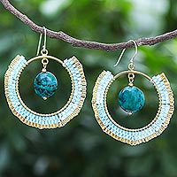 Serpentine dangle earrings, 'Universal Sun in Blue' - Thai Handcrafted Serpentine Dangle Earrings