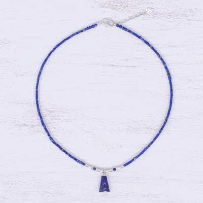 Halskette mit Lapislazuli-Anhänger - Handgefertigte Halskette mit Anhänger aus Sterlingsilber und Lapislazuli
