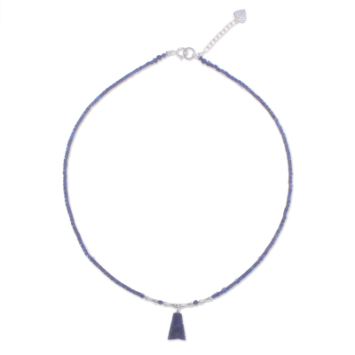 Halskette mit Lapislazuli-Anhänger - Handgefertigte Halskette mit Anhänger aus Sterlingsilber und Lapislazuli