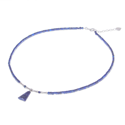 Lapis lazuli pendant necklace, 'Shrouded Origins' - Hand Made Sterling Silver and Lapis Lazuli Pendant Necklace