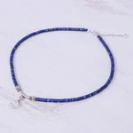 Quartz and lapis lazuli pendant necklace, 'Wild Moon' - Handmade Clear Quartz and Lapis Lazuli Pendant Necklace