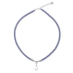 Quartz and lapis lazuli pendant necklace, 'Wild Moon' - Handmade Clear Quartz and Lapis Lazuli Pendant Necklace
