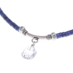 Quartz and lapis lazuli pendant necklace, 'Wild Moon' - Handmade Clear Quartz and Lapis Lazuli Pendant Necklace