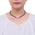 Quartz and lapis lazuli pendant necklace, 'Wild Moon' - Handmade Clear Quartz and Lapis Lazuli Pendant Necklace