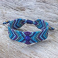 Macrame lapis lazuli wristband bracelet, 'True Wanderlust in Blue' - Hand Crafted Macrame Lapis Lazuli Bracelet