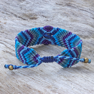 Macrame lapis lazuli wristband bracelet, 'True Wanderlust in Blue' - Hand Crafted Macrame Lapis Lazuli Bracelet