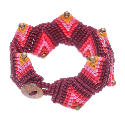 Macrame wristband bracelet, 'Forest Fun in Hot Pink' - Handmade Pink Macrame Wristband Bracelet
