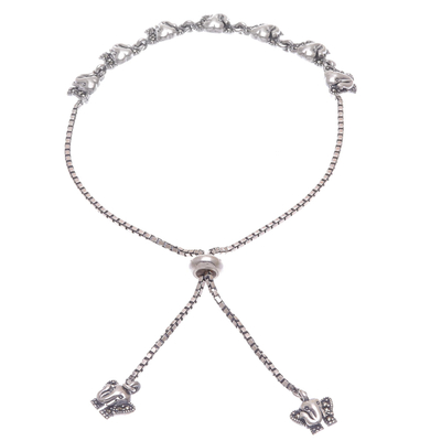Marcasite pendant bracelet, 'Royal Pachyderm' - Sterling Silver and Marcasite Elephant Pendant Bracelet