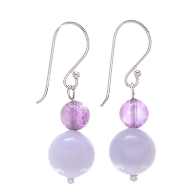 Hand Crafted Agate and Amethyst Dangle Earrings