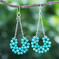 Sterling silver dangle earrings, 'Jolly Morning in Turquoise' - Handmade Sterling Silver Dangle Earrings from Thailand