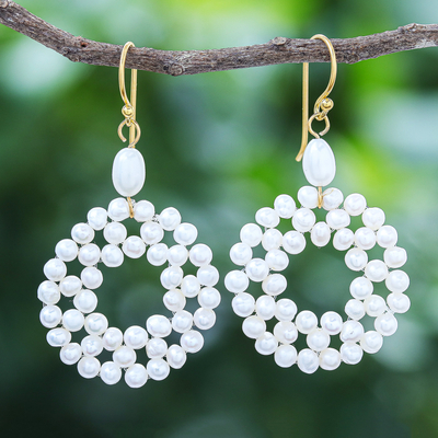 Cultured freshwater pearl dangle earrings, 'Cloudy Day' - Handmade Cultured Freshwater Pearl Dangle Earrings