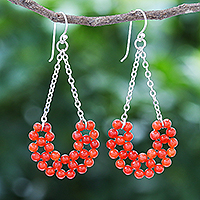 Carnelian dangle earrings, 'Jolly Morning in Orange' - Hand Crafted Thai Carnelian Dangle Earrings