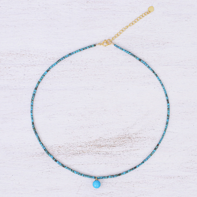 Gold-accented magnesite pendant necklace, 'Before Dawn in Turquoise' - Hand Crafted Gold-Plated Magnesite Pendant Necklace