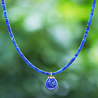 Gold-plated lapis lazuli pendant necklace, 'Before Dawn in Blue' - Hand Made Gold Plated Lapis Lazuli Pendant Necklace
