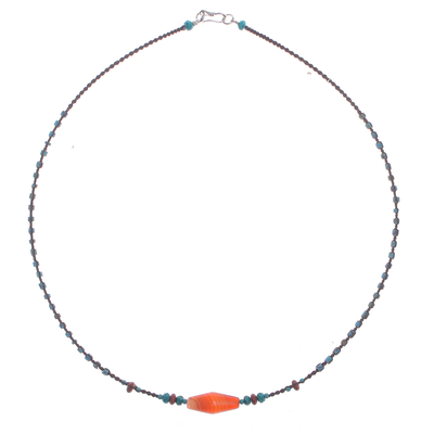 Macrame multi-gemstone pendant necklace, 'Carnelian Way' - Thai Hand Knotted Multi-Gemstone Pendant Necklace