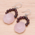 Rose quartz and garnet dangle earrings, 'Pink Sun' - Handmade Rose Quartz and Garnet Dangle Earrings