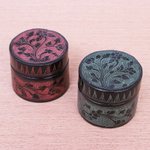 Decorative wood boxes, 'Flip Side Flora' (pair) - Decorative Floral Wood Boxes from Thailand (Pair)