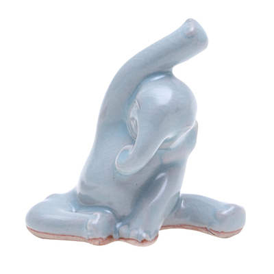 Hand Crafted Ceramic Elephant Yoga-Themed Figurine