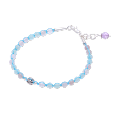 Amethyst and quartz beaded pendant bracelet, 'Pastel Universe' - Amethyst and Quartz Beaded Pendant Bracelet from Thailand
