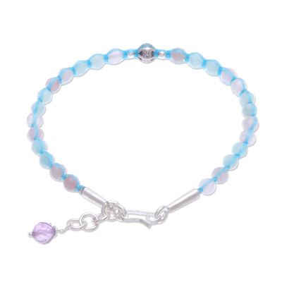 Amethyst and quartz beaded pendant bracelet, 'Pastel Universe' - Amethyst and Quartz Beaded Pendant Bracelet from Thailand