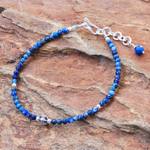 Lapis lazuli beaded pendant bracelet, 'Bright Lights in Blue' - Hand Made Lapis Lazuli Pendant Bracelet from Thailand