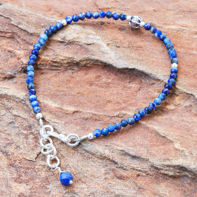 Lapis lazuli beaded pendant bracelet, 'Bright Lights in Blue' - Hand Made Lapis Lazuli Pendant Bracelet from Thailand