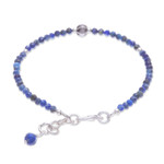 Lapis lazuli beaded pendant bracelet, 'Bright Lights in Blue' - Hand Made Lapis Lazuli Pendant Bracelet from Thailand