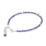 Lapis lazuli beaded pendant bracelet, 'Bright Lights in Blue' - Hand Made Lapis Lazuli Pendant Bracelet from Thailand
