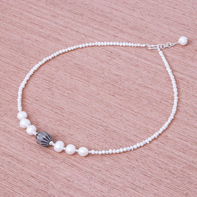 Cultured freshwater pearl beaded pendant necklace, 'City Lights in White' - Cultured Freshwater Pearl Pendant Necklace from Thailand
