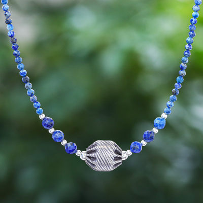 Lapis lazuli beaded pendant necklace, City Lights in Blue