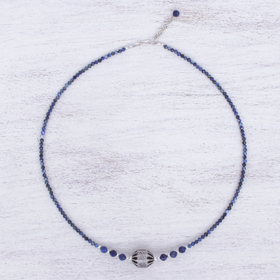 Lapis lazuli beaded pendant necklace, 'City Lights in Blue' - Handmade Lapis Lazuli Beaded Pendant Necklace from Thailand