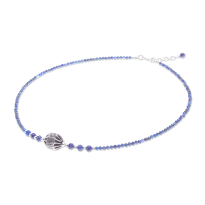 Lapis lazuli beaded pendant necklace, 'City Lights in Blue' - Handmade Lapis Lazuli Beaded Pendant Necklace from Thailand