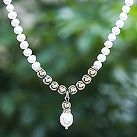 Cultured Freshwater Pearl and Hematite Pendant Necklace,'By the Sea'