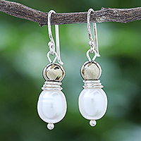 Cultured freshwater pearl and hematite dangle earrings, 'By the Sea'
