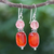 Carnelian and quartz dangle earrings, 'Tangerine Day' - Artisan Crafted Carnelian and Quartz Dangle Earrings