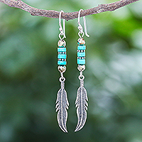 Hematite dangle earrings, 'Sea Feathers' - Handmade Hematite and Sterling Silver Dangle Earrings