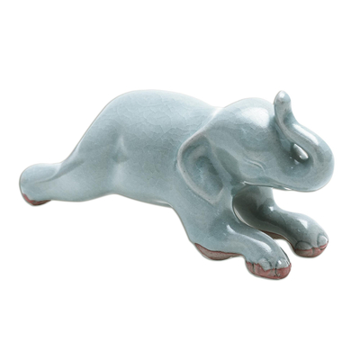 Handmade Ceramic Elephant Yoga-Themed Figurine