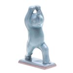 Celadon ceramic figurine, 'Elephant Warrior Pose' - Hand Made Celadon Ceramic Elephant Yoga-Themed Figurine