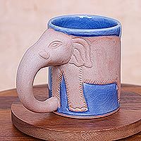 Celadon ceramic mug, 'Morning Joe' - Hand Made Celadon Ceramic Elephant Mug from Thailand