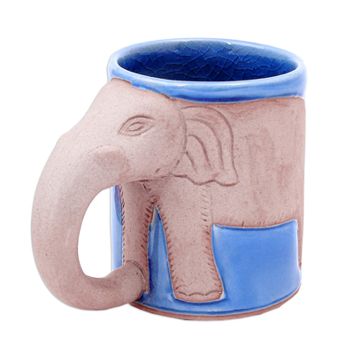 Celadon ceramic mug, 'Morning Joe' - Hand Made Celadon Ceramic Elephant Mug from Thailand