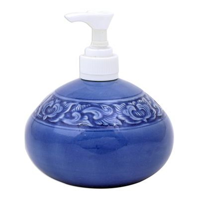 Hand Crafted Celadon Ceramic Floral Soap Dispenser